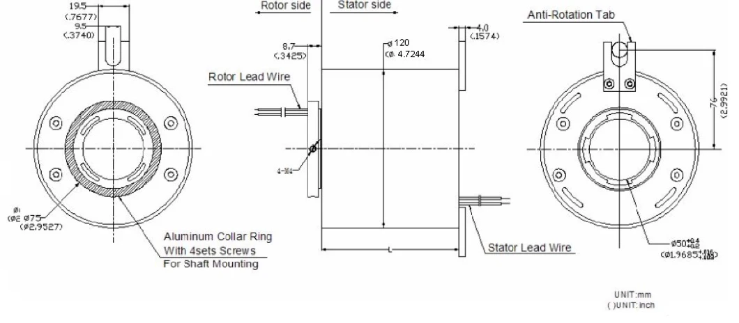 Through Hole Slip Rings with USB Signal, Without Interference