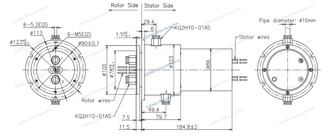 Integrated Slip Ring With Electrical collector and Pneumatical Rotary Union